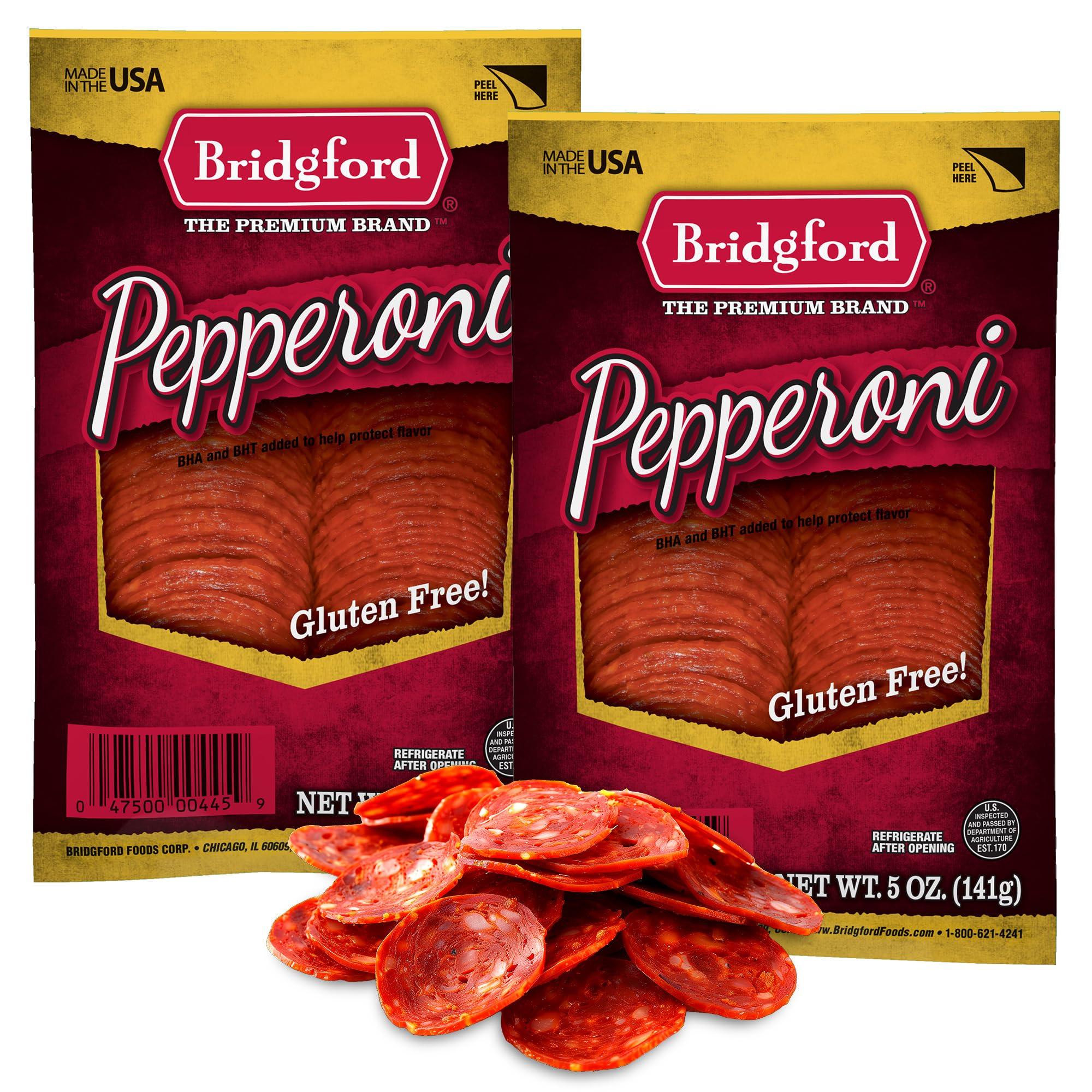 Bridgford Bridgford Sliced Pepperoni 5 oz Pack of 2 - Gluten-Free Pepperoni Slices for Pizza and Sandwiches - Zero Carb Sliced Pepperoni for Keto Diets - Ready-to-Eat Pepperoni Slices for On-the-Go Snacking