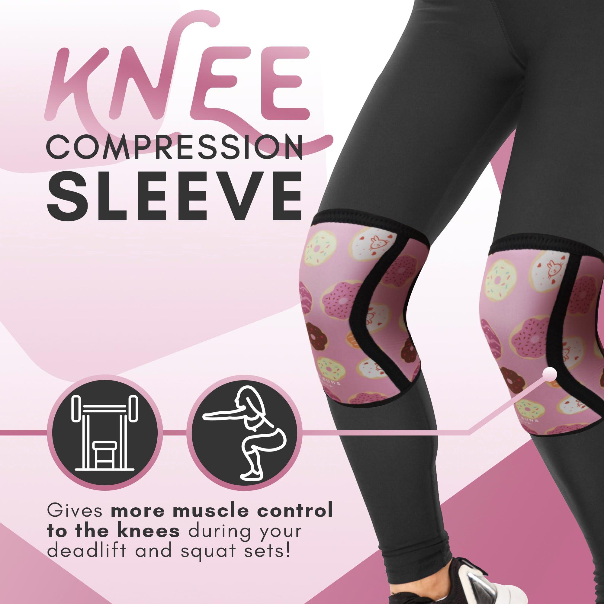 Mighty Buns Mighty Buns 7mm Neoprene Knee Sleeves Pink Donut V2 Medium (1 Pair) - Cute High Performance Knee Sleeves, Knee Compression & Support for Weightlifting, Powerlifting, Squatting for Women and Men