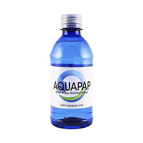 Aquapap AQUAPAP 12 Ounce 8 Pack Vapor Distilled CPAP Water | 1-2 nites per Bottle | for use with Resmed and Respironics Machines