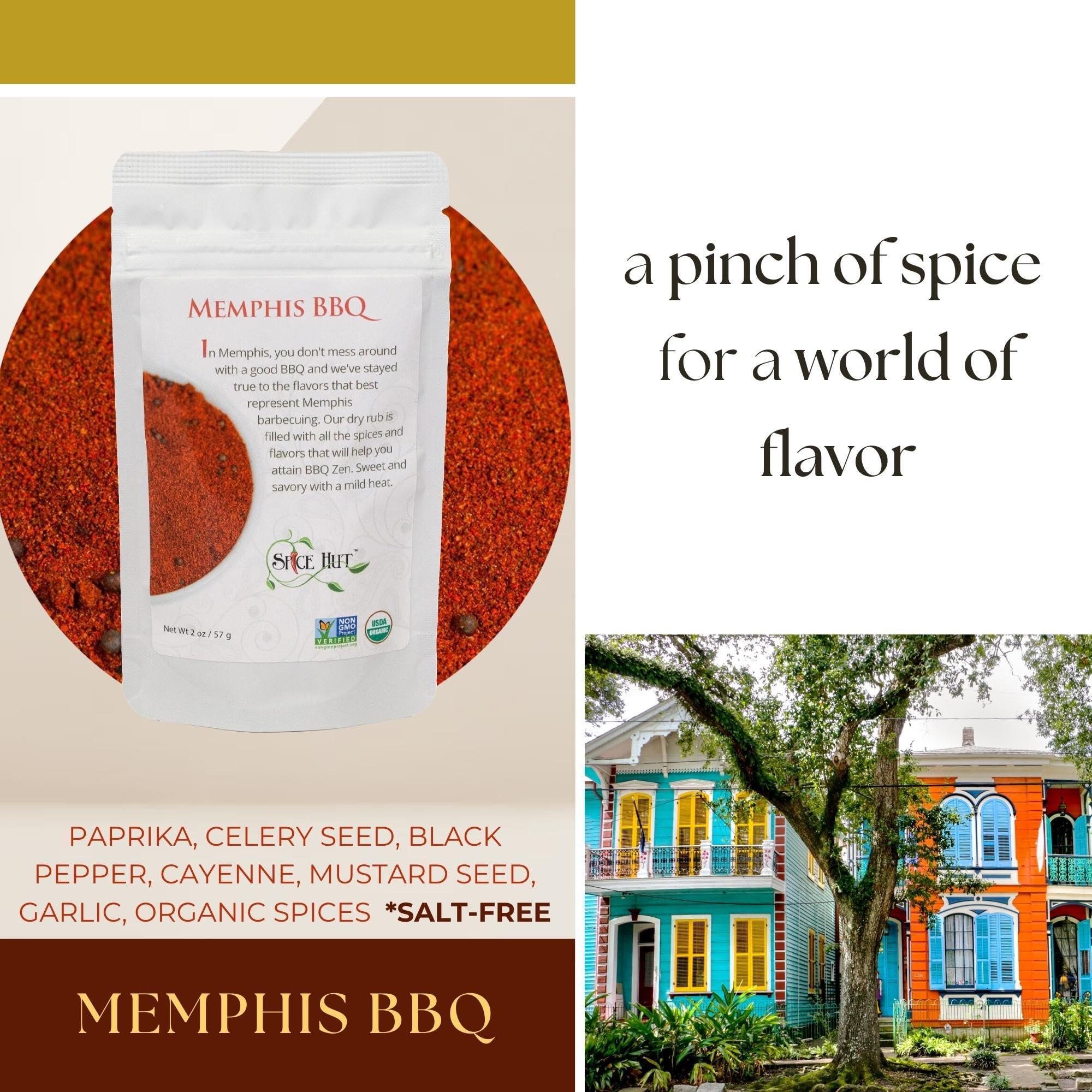 The Spice Hut Spice Hut - Memphis-Style BBQ Dry Rub Seasoning Mix, Organic, No Salt, Southern Barbecue Spice Blend for Beef, Ribs, Steak, Chicken / Cookout Grilling Spice / All-Natural, Kosher, Vegan, Gluten Free, Keto -No MSG- 1lb Pack