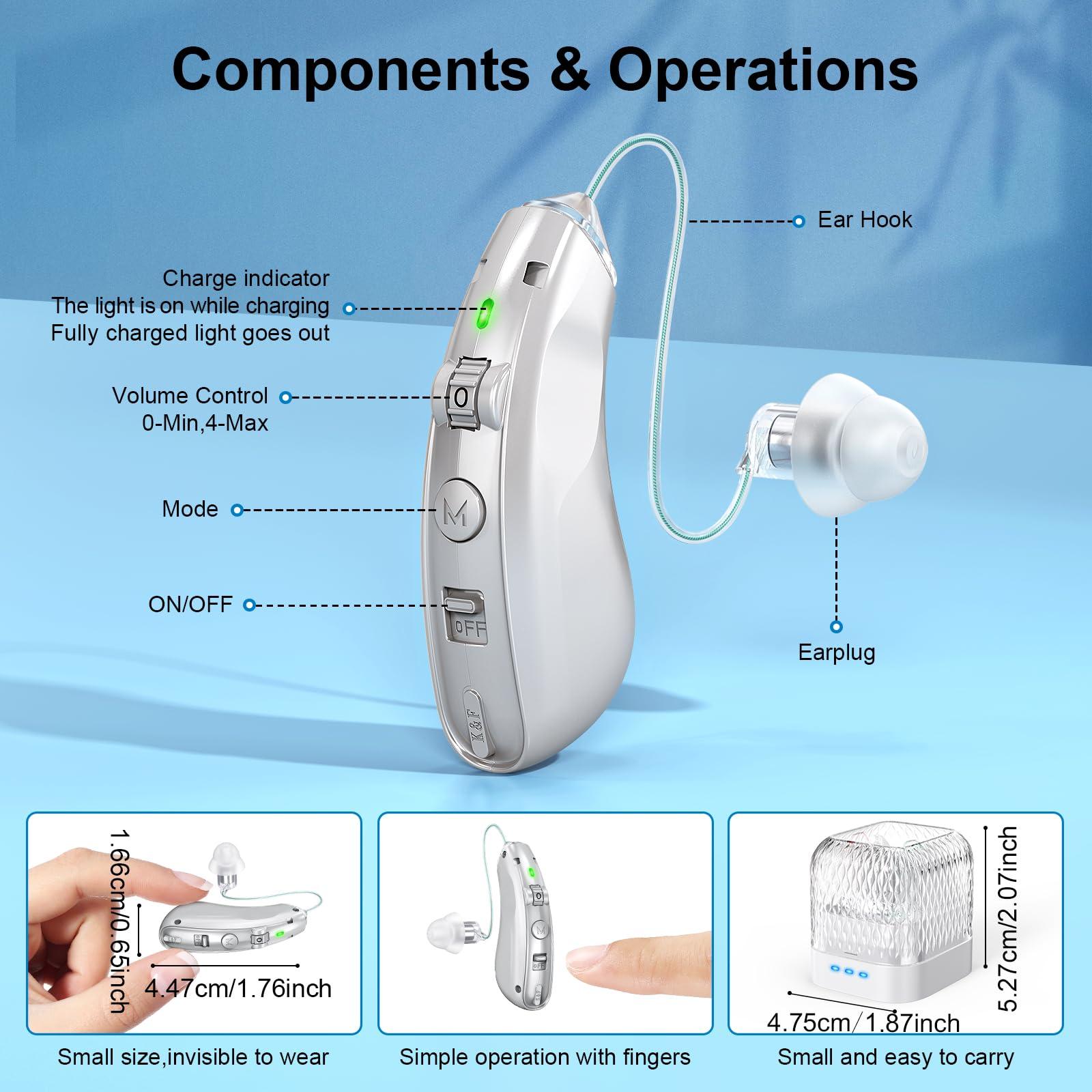 JIAYINIDS Rechargeable Hearing Aids for Seniors, OTC Digital Hearing Aids for Adults&Seniors with Noise Cancelling, Invisible Behind The Ear Hearing Amplifiers For Moderate Hearing Loss With Volume Control