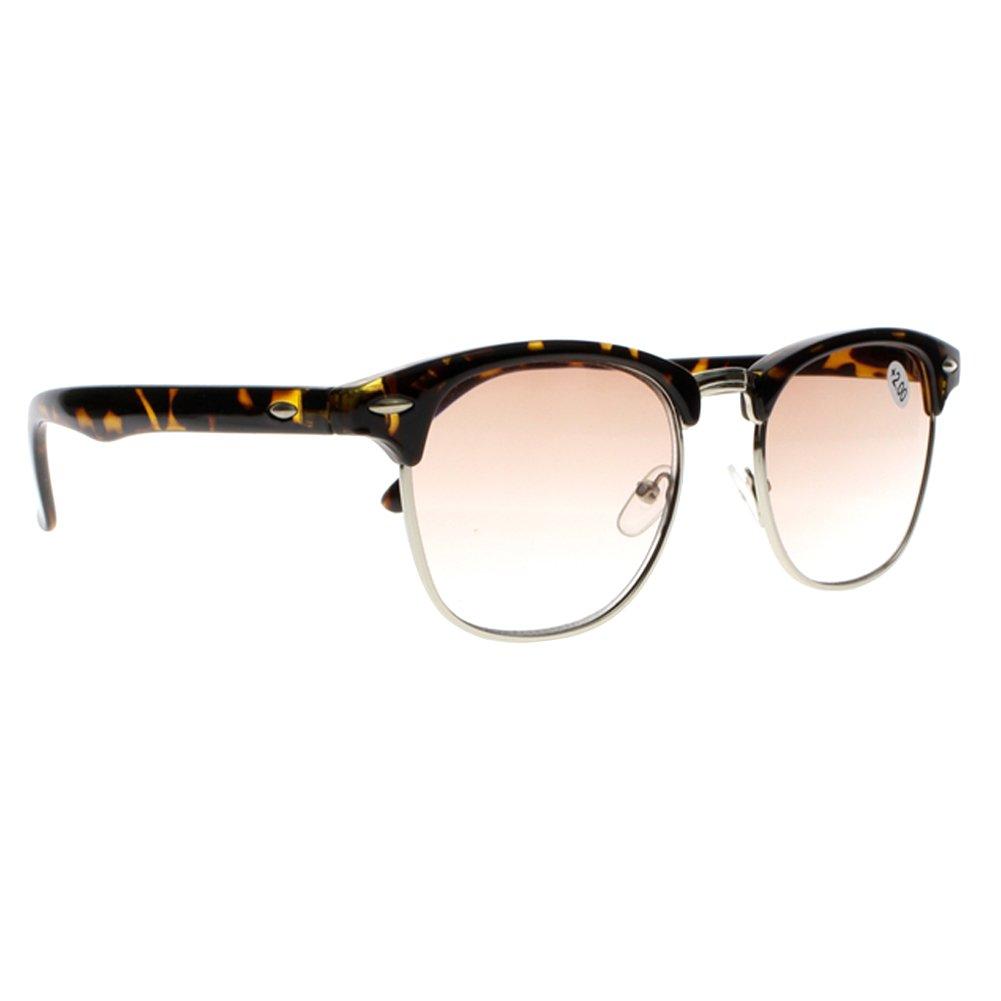 Newsight Newsight Vintage Horned Rim Half Frame Tinted Smoke Grey Lens Sun Reader Reading Glasses (Tortoise, 1.0)
