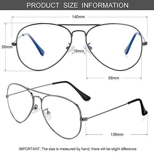 Gleyemor Classic Aviator Blue Light Glasses for Women Men, Metal Frame Clear Lens Eyeglasses (Gunmetal)