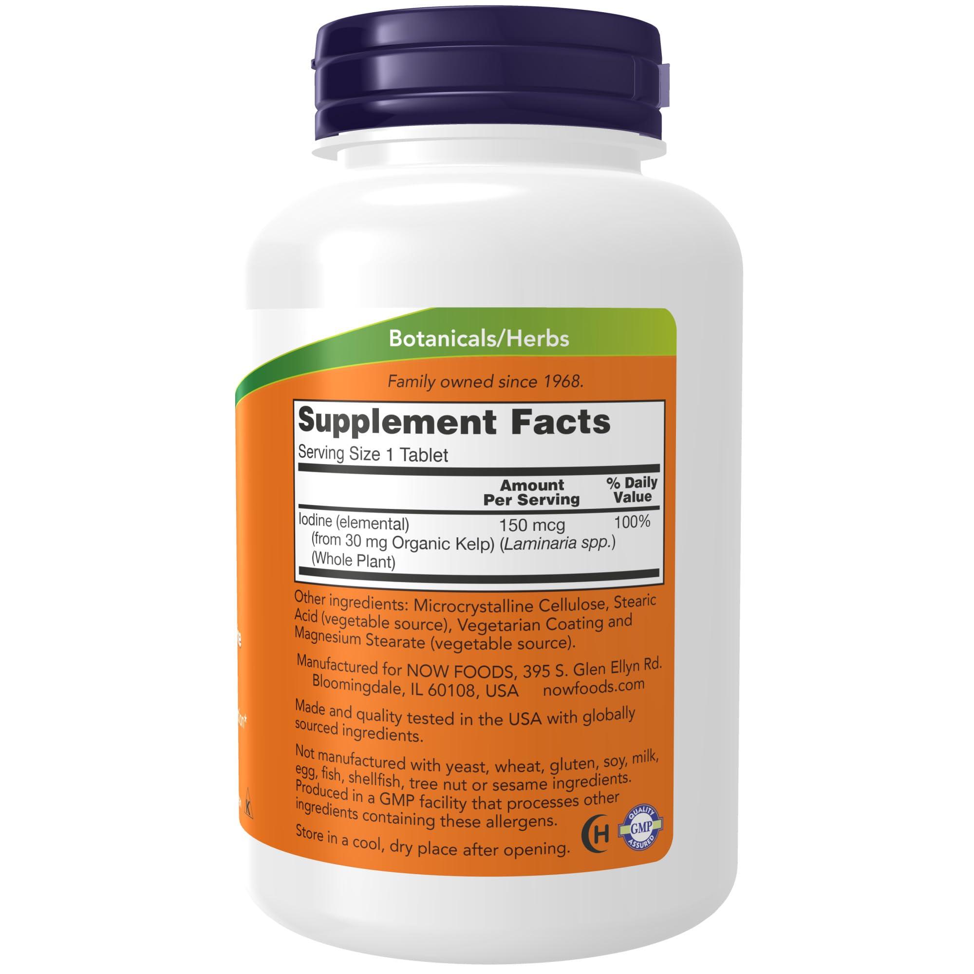 NOW NOW Supplements, Kelp 150 mcg of Natural Iodine, Easier to Swallow Tablet, Super Green, 200 Tablets (Pack of 2)