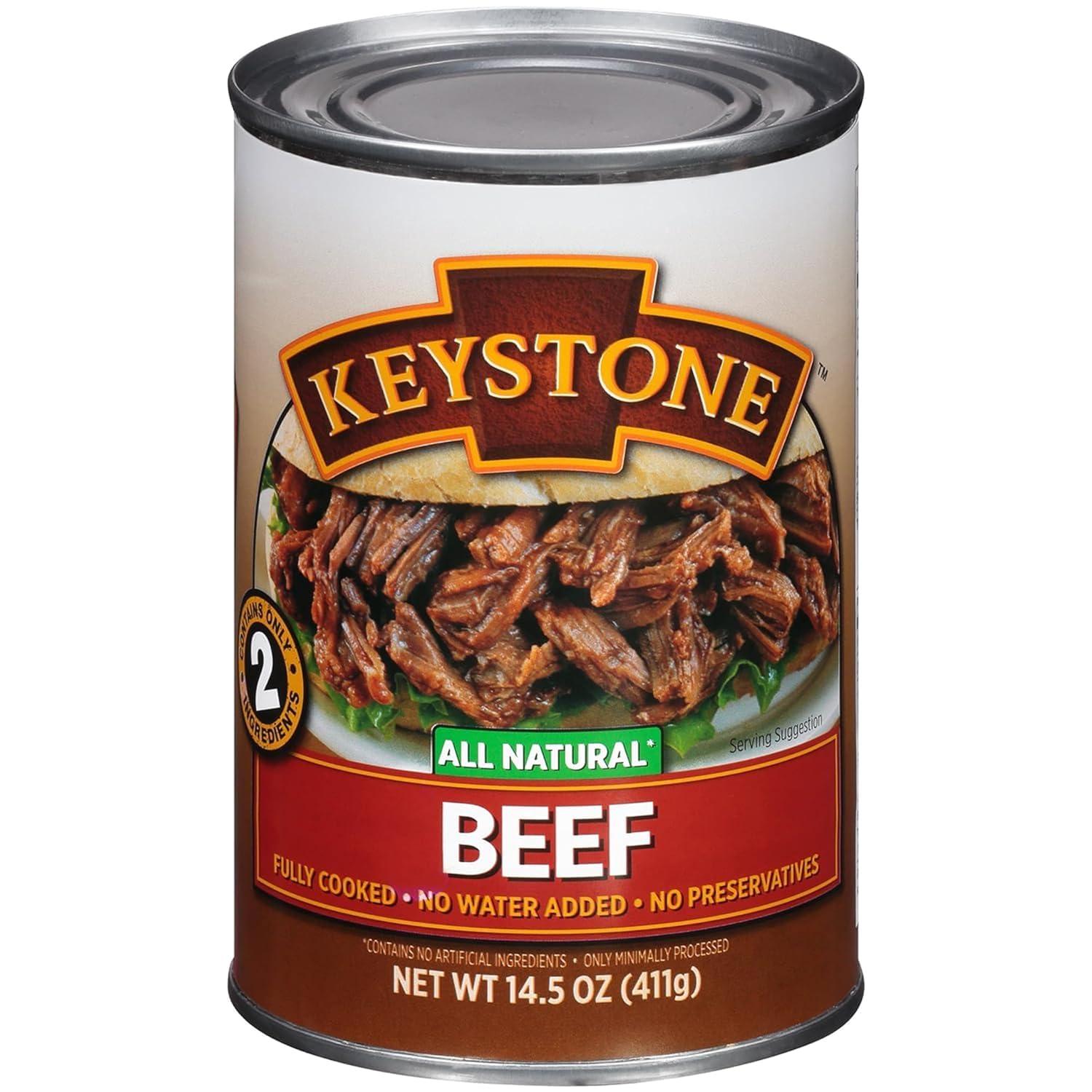 Keystone Keystone Meats All Natural Canned Beef 14.5 Oz Long Shelf Life Emergency Food For Camping Canned Meat Fully Cooked Ready to Eat | Gluten Free Pack of 6