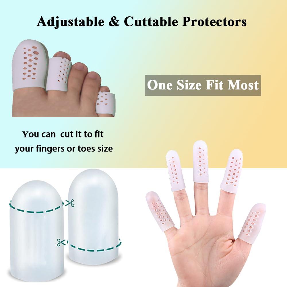 XUFAC 16 Pcs Gel Finger Cots with Holes, White Silicone Finger Protectors Finger Covers Finger Sleeves Fingertips Protection for Eczema Wounds Cracking Blisters Broken Arthritis Trigger Finger