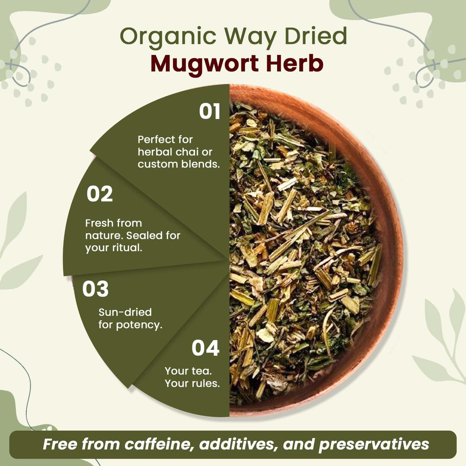 Organic Way Organic Way Mugwort Herb Tea Cut & Sifted (Artemisia Vulgaris) Herbal Tea | Kosher & USDA Certified | Vegan, Non-GMO & Gluten Free | Raw from Albania (4 Ounce (Pack of 1)