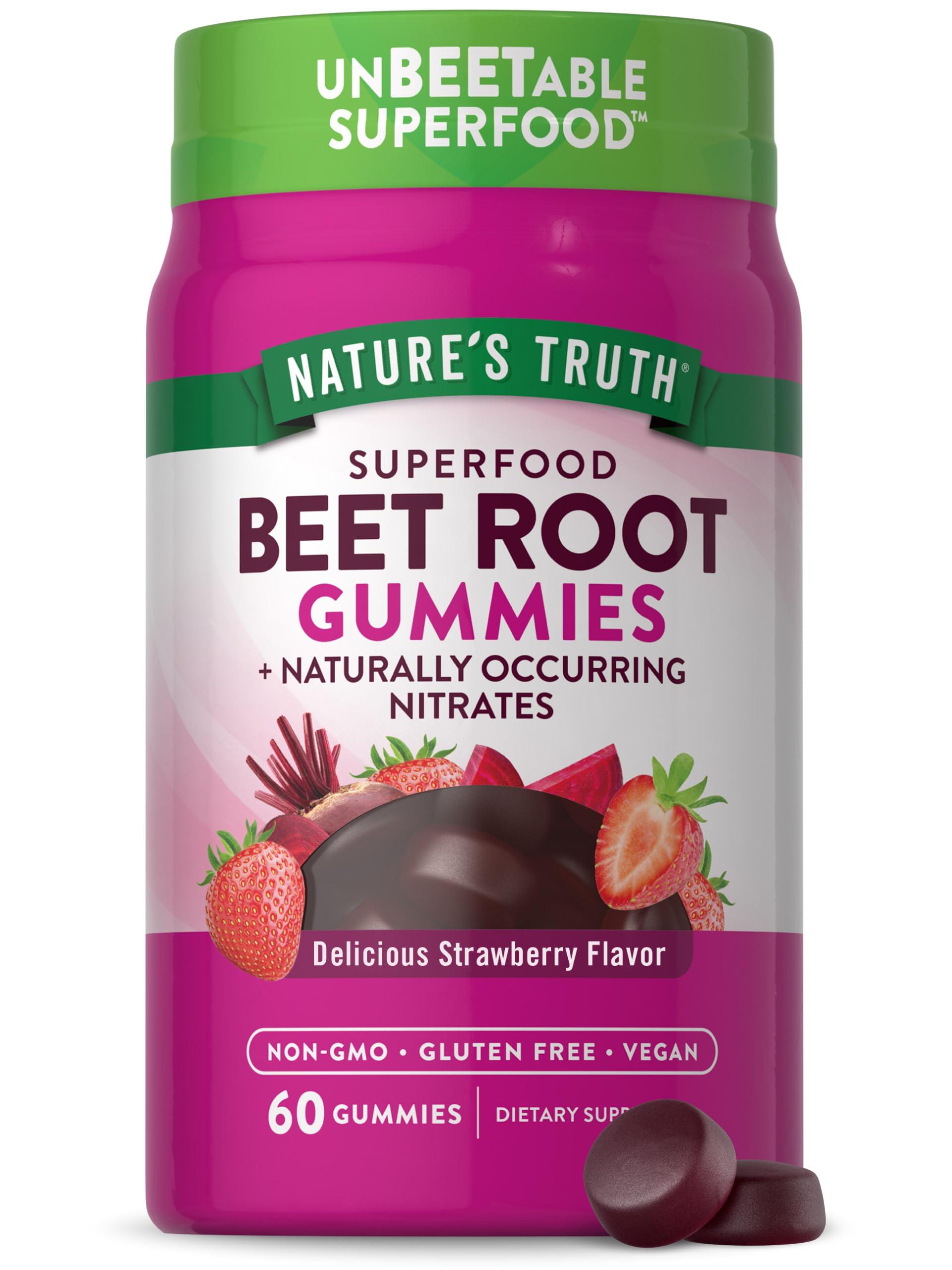 Nature's Truth Nature\'s Truth Beet Root Gummies | 60 Count | Super Food | with Black Pepper | Strawberry Flavor | Vegan, Non-GMO & Gluten Free Supplement