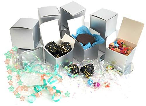 kelkaa Kelkaa Kraft Boxes - Gift Boxes with Lids, Silver Gift Candy Box Bulk, 72pcs 2x2x2” Small Party Favor Box for Wedding, Baby Shower, Bridal Shower Gift Party Supplies - Silver Metallic
