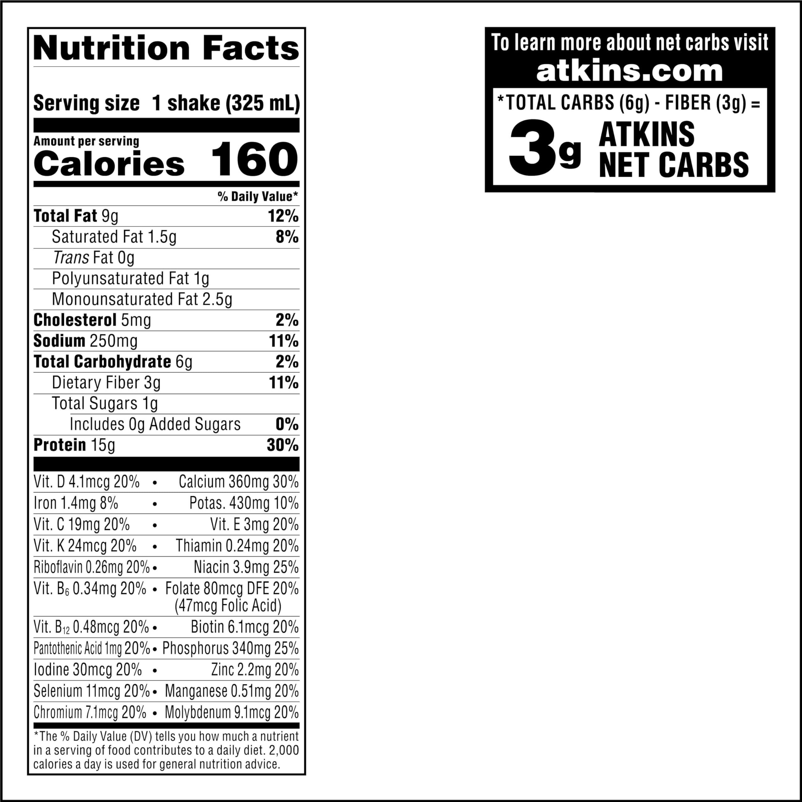Atkins Atkins Caf au Lait Iced Coffee Protein Shake, 15g Protein, Low Glycemic, 3g Net Carb, 1g Sugar, Keto Friendly, 12 Count