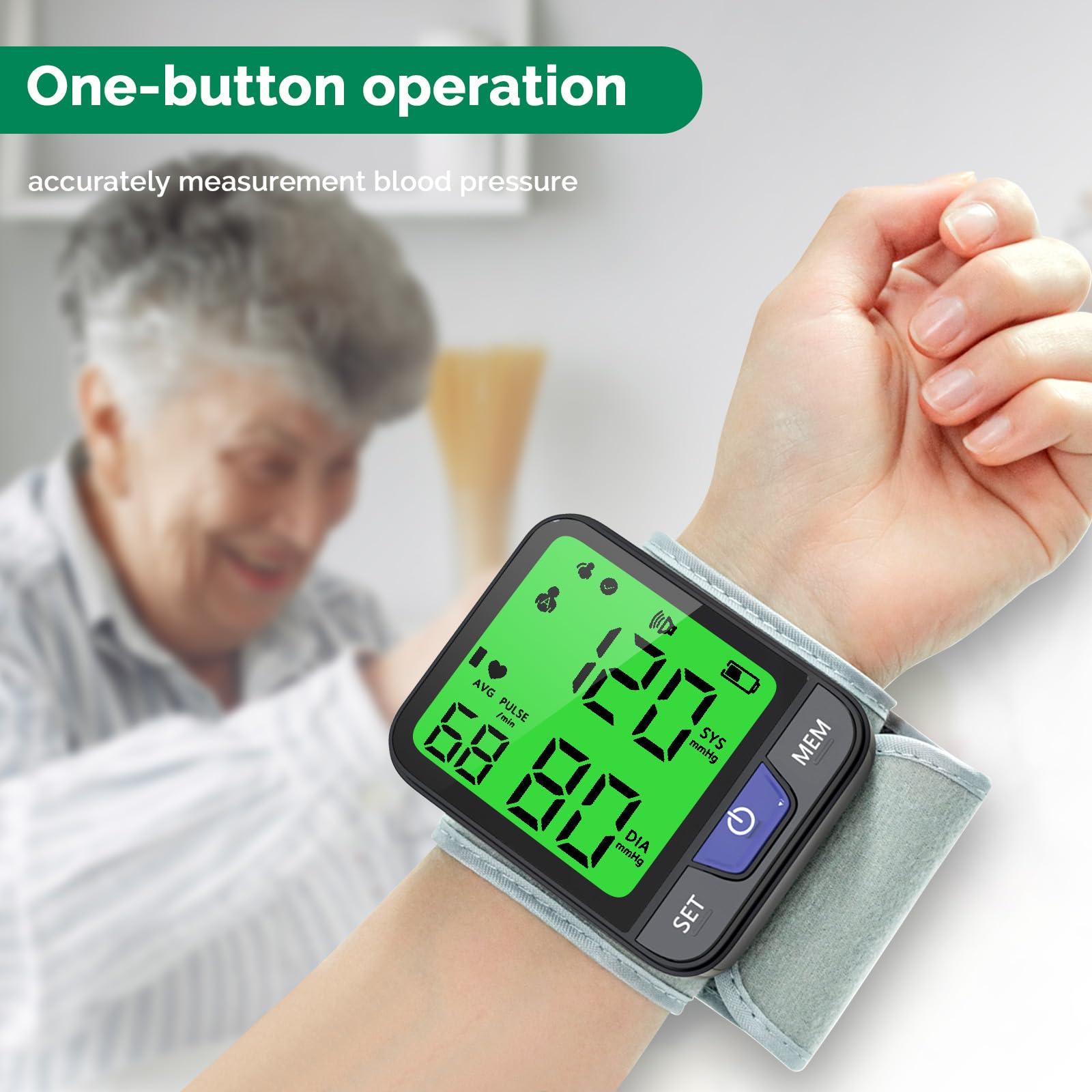 Greetmed Wrist Blood Pressure Monitor Automatic Wrist Bp Monitor with Voice Digital 3 Color Backlit LCD Display 240 Readings for Dual Users Portable Adjustable Cuff Bp Machine for Home Use