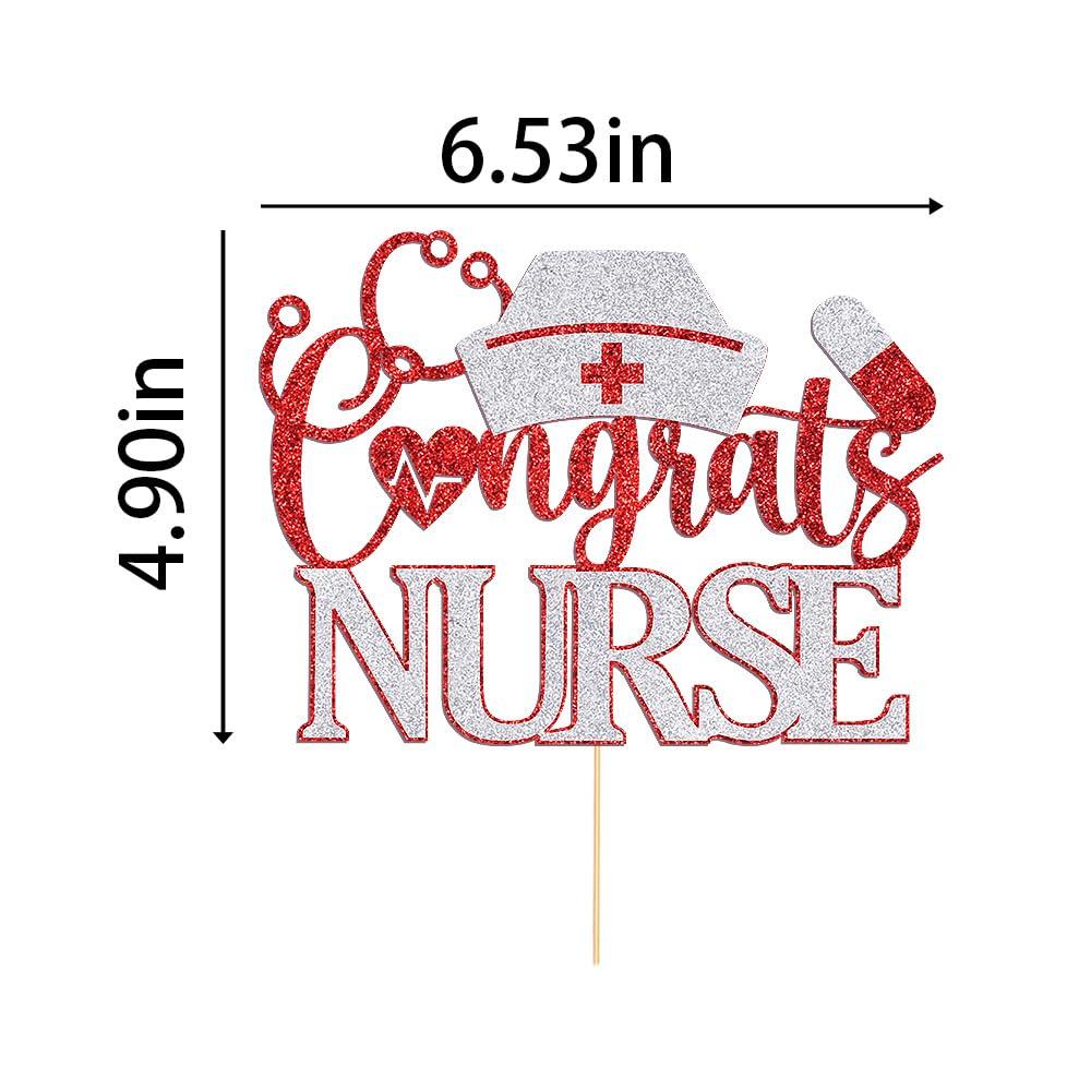 Dcokska Dcokska Congrats Nurse Cake Topper, Future Nurse Cake Topper, Congrats RN, Nurse Graduation/Medical School Graduation Party Decorations Supplies/Dinner Party Cake Topper Decorations (Red & Silver-1)