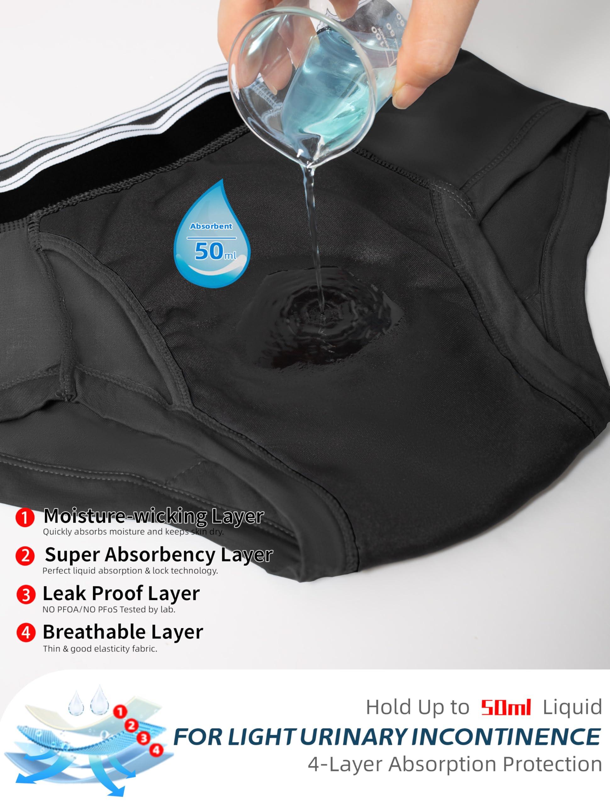 TIICHOO TIICHOO Washable Incontinence Underwear for Men Soft Male Protective Leak Proof Briefs with 50 ml Absorbency 5 Pack(XX-Large, 5 Black)