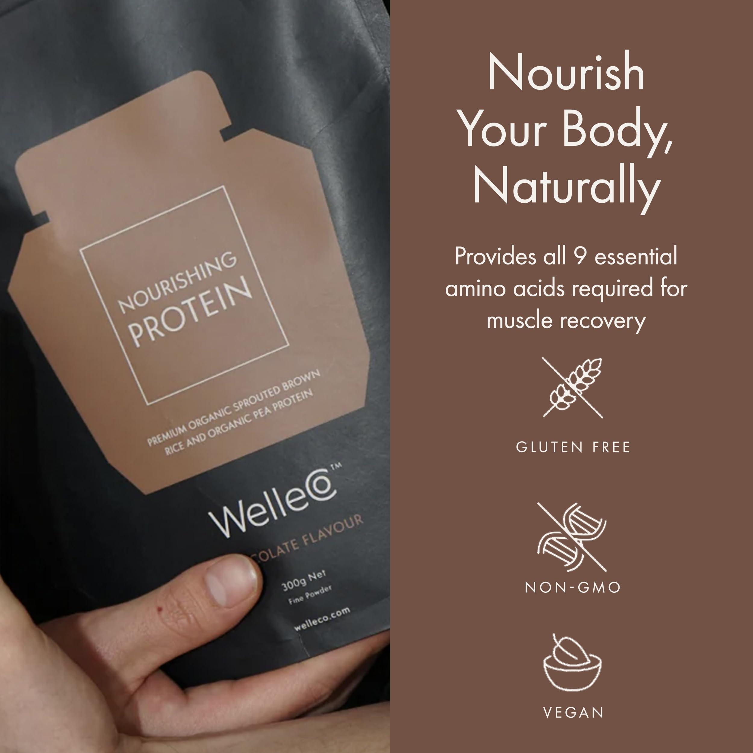 WelleCo WelleCo, Nourishing Protein, Premium Organic Sprouted Brown Rice & Pea Protein, Chocolate Flavour, 300g (10.5oz) Pouch