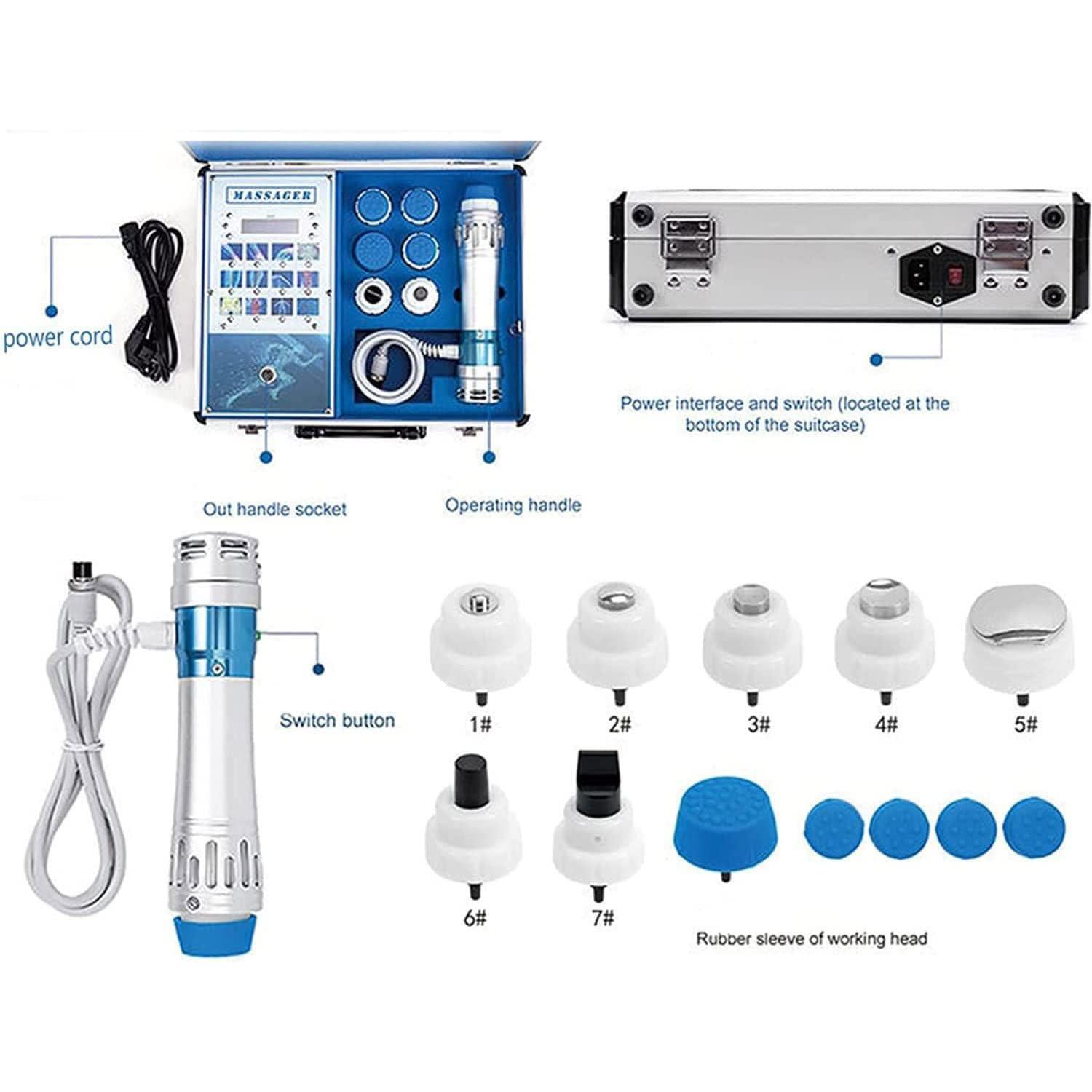 DAZULI DAZULI Shockwave Therapy Machine, Effective Electromagnetic Extracorporeal E-D Shock Wave Therapy Machine Pain Relief Body Massager Muscle Relax Massage Gun with 7 Massage Heads,220V