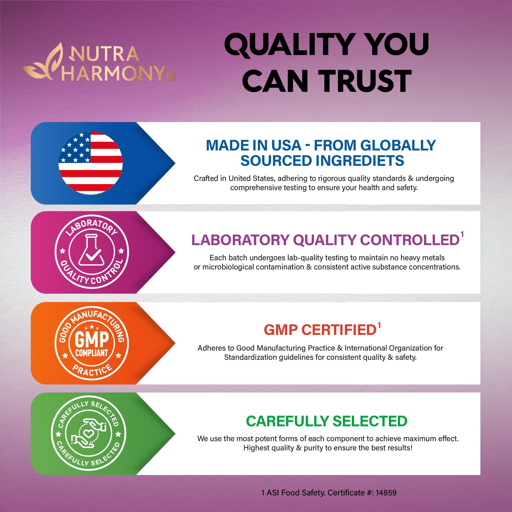 NUTRAHARMONY Iron Supplement for Women - Iron 65mg (Ferrous Sulfate 325mg) - Stomach Friendly | Slow Release Iron | High Absorption - Vitamins C, D3, B6, B12 & Folate - Iron Level & Energy Support - 60 Capsules