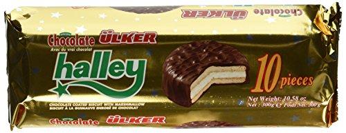 Ulker Ulker Halley Chocolate Covered Marshmallow Cookies 10 Pack, 300 Gram (Pack of 12)
