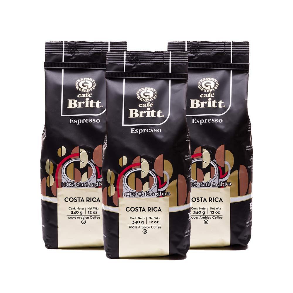 Cafe Britt Café Britt® - Costa Rican Espresso Coffee (12 oz.) (3-Pack) - Whole Bean, Arabica Coffee, Kosher, Gluten Free, 100% Gourmet & Dark Roast