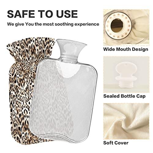 Caikeny Animal Leopard Pattern Hot Water Bottle with Cover Hot Water Bag Bottle for Pain Relief Water Bags for Menstrual Period Cramps Hot Cold Compress Hot Pack Pad 10 * 12 in
