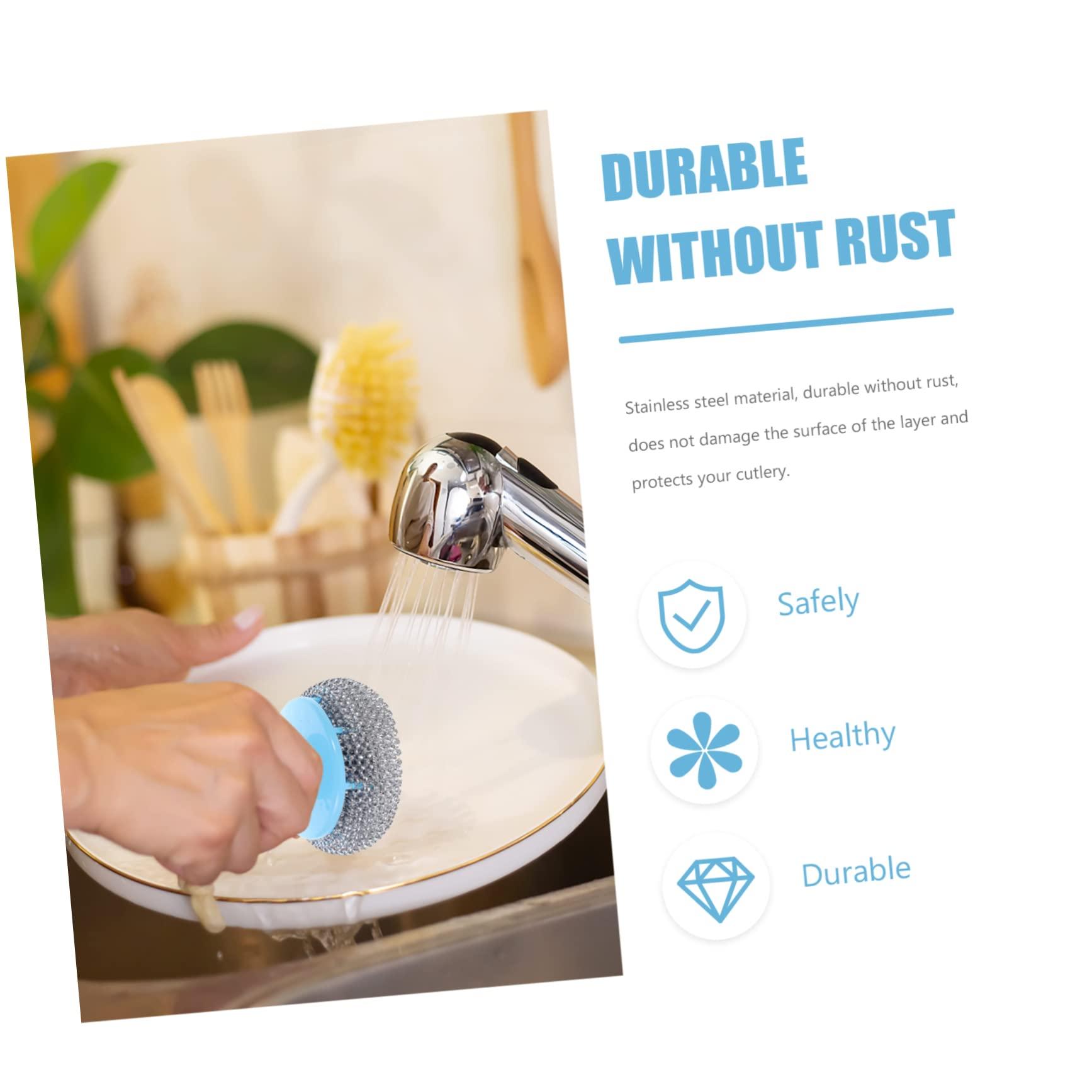 Healifty 10 Sets Wire Brush Handle Dish Brush Kitchen Cleaning Brush Stainless Steel Scrubber Wire Ball with Handle Pot Scrubber Scrub Brush for Pot Dish Clean Brush Home Pot Washing Tool