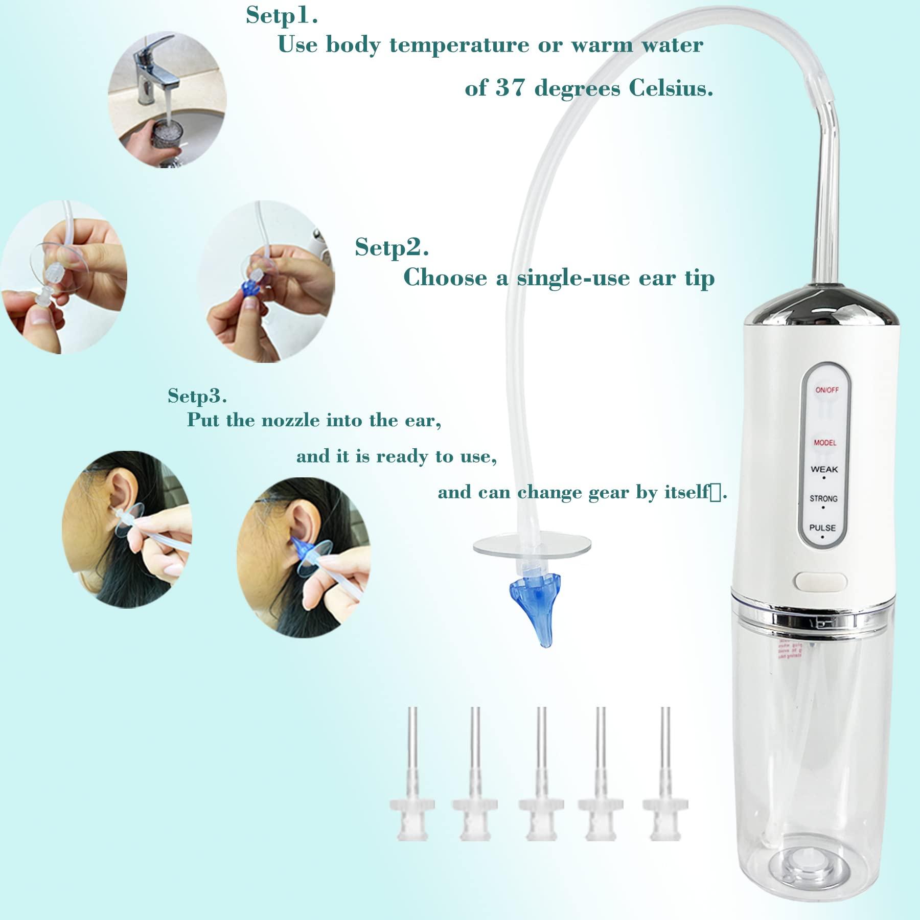 Smokitcen Smokitcen Electric Ear Cleaning Kit for Adults Premium Ear Wax Removal Tool with Electrical Cleaner Spray Reusable Earwax Removal Kit with 3 Pressure Irrigation 6 Tip & 9.8in Silicone Hose (White)