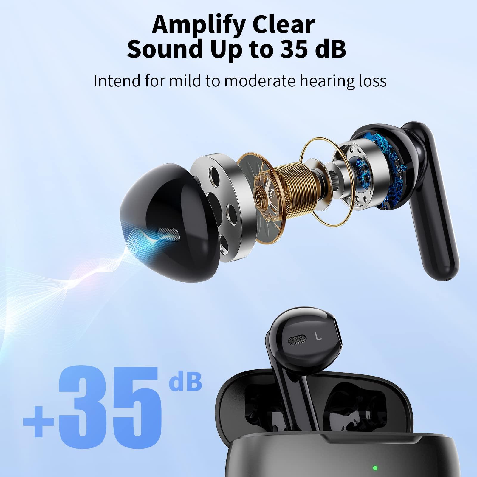 Earbyear Hearing Aids, Earbyear Rechargeable Hearing Aids for Seniors with Noise Cancelling, Hearing Amplifier Personal Sound Amplification Devices with Portable Charging Case