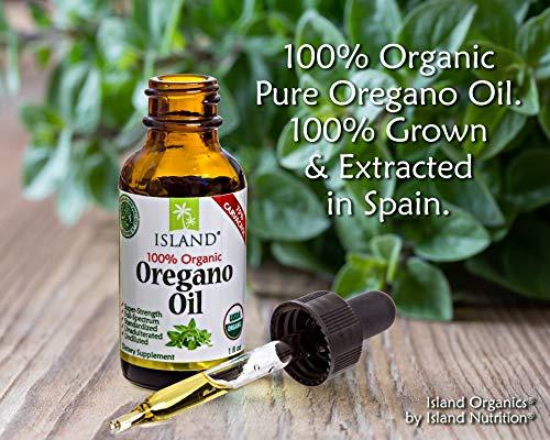 Island Nutrition Island Nutrition, Oregano Oil Organic Liquid Drops - 100% Pure & Undiluted - USDA-Certified Organic (1 oz) 75% Carvacrol - Grown in Spain - Immune Support Supplement with Oil of Oregano.