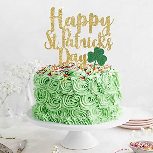 BOOMPA St Patrick’s Day Birthday Cake Topper - Lucky St Paddy’s Day Four Leaf Clover - Irish Themed Cake Decorations - Lucky 1st Happy Birthday For Gold Cake Flag - Best Photo Booth Props (St Patrick’s Day)