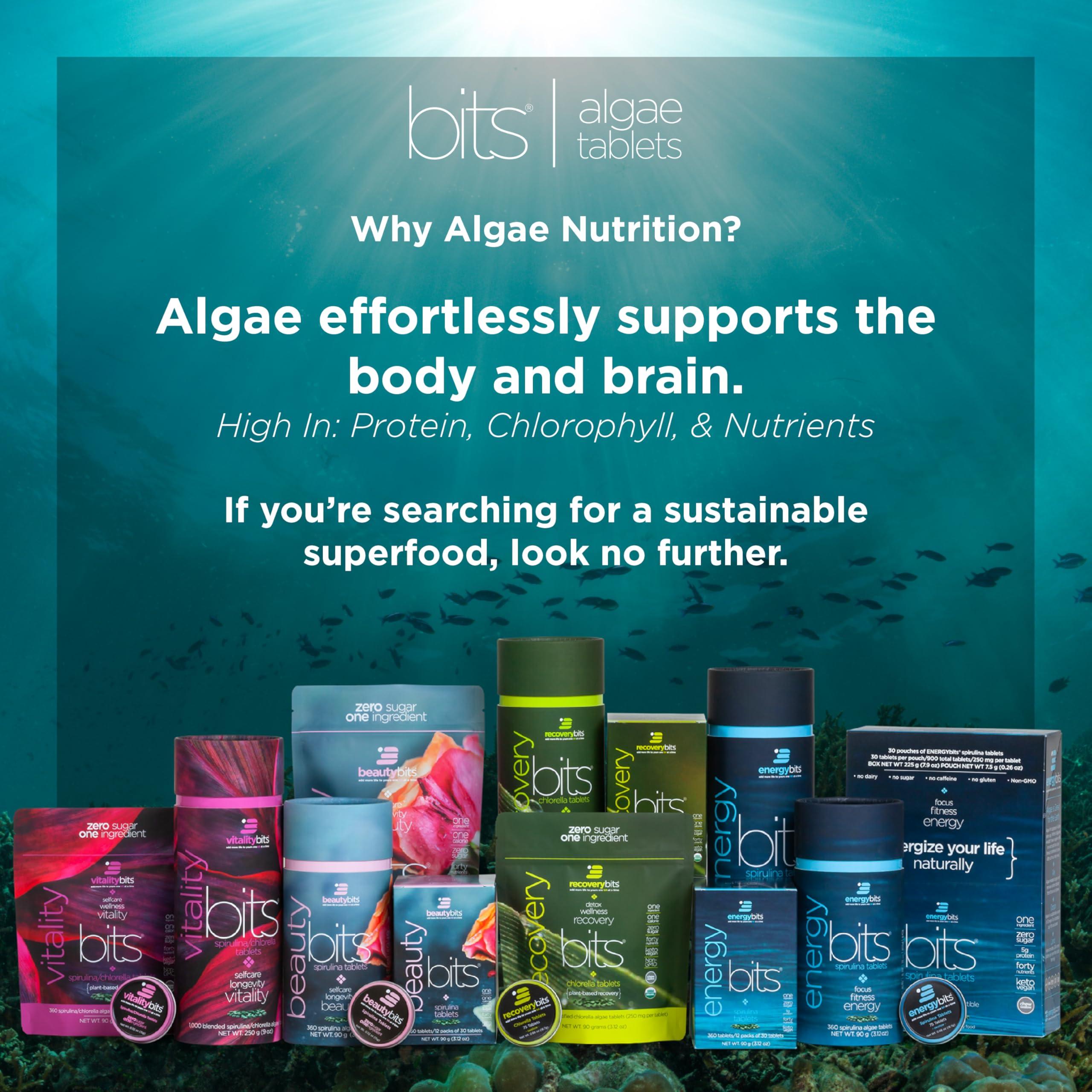 ENERGYBITS BEAUTYbits - Organic Spirulina Tablets - Algae Superfood - Collagen, Protein, Chlorophyll - Hair, Nails, & Skin Care - Vegan, Keto, Gluten Free - Self Care - Skincare Beauty Gifts - 360 Tablet Can