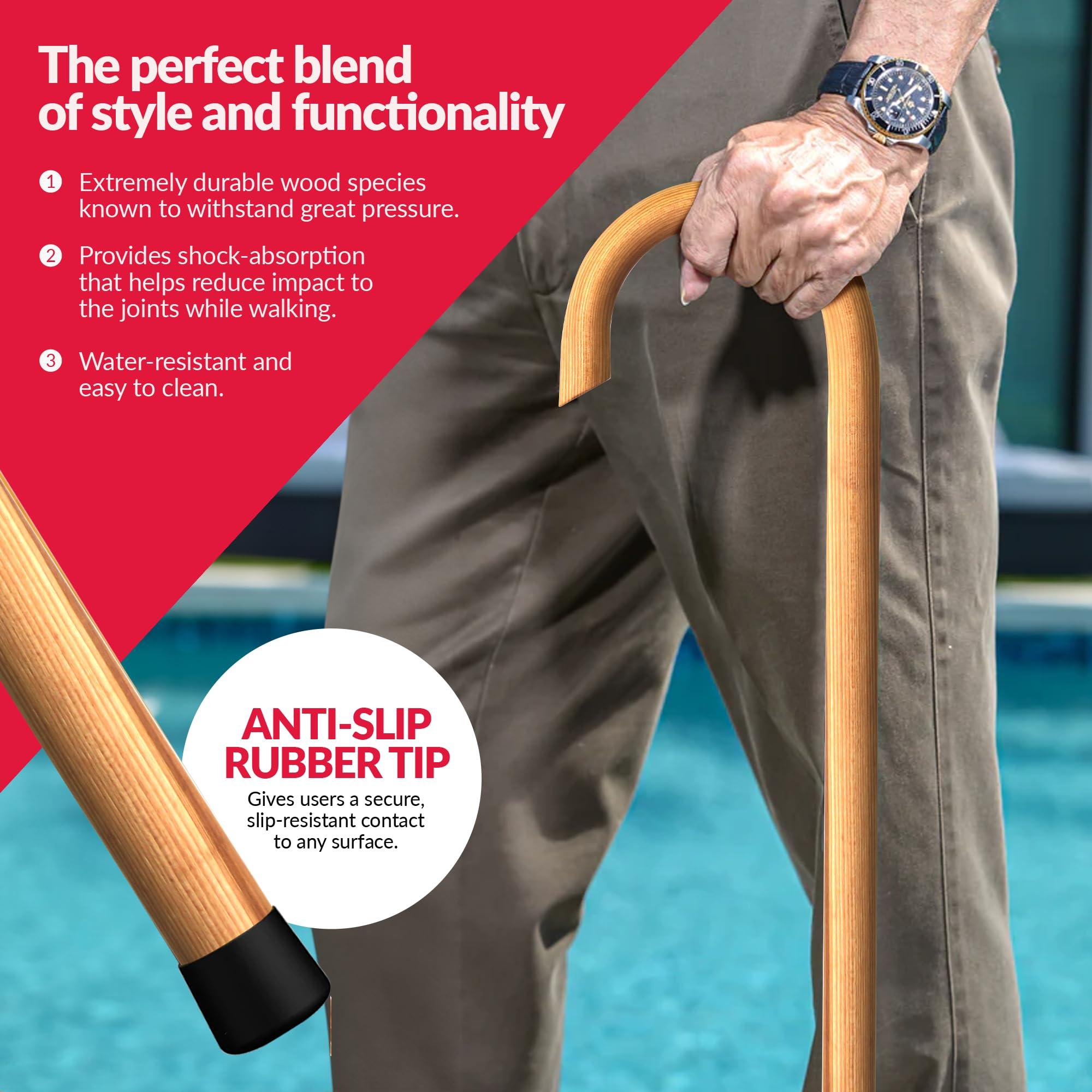 Cane Masters Cane Masters Handmade Wooden Classic American Walking Cane | Highly Durable American Hickory Wood Walking Cane | Ergonomic Handle and Body Grip, Anti-Slip Rubber Tip Wood (Glossy, 33\")