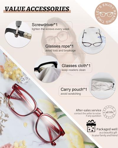 MARE AZZURO MARE AZZURO Oversized Reading Glasses 2.00 Women Large Square Readers 100 125 150 175 200 225 250 275 300 350 400 500 600 (Red, 2.0)