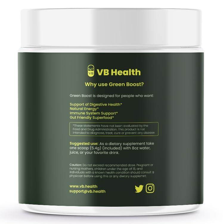 VB Health VB Health Green Boost Superfood Powder - 16 Super Fruits & Veggies and Bacillus Coagulan Probiotic (30 Servings)