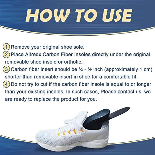 Alfredx Carbon Fiber Insole 1 Pair for Pain Relief & Recovery. Very Rigid Orthotic Inserts Ideal for Reducing Foot Pain of Turf Toe, Arthritis, Alternative to Post Op Shoe(Women\'s Size 9, Men\'s 8)