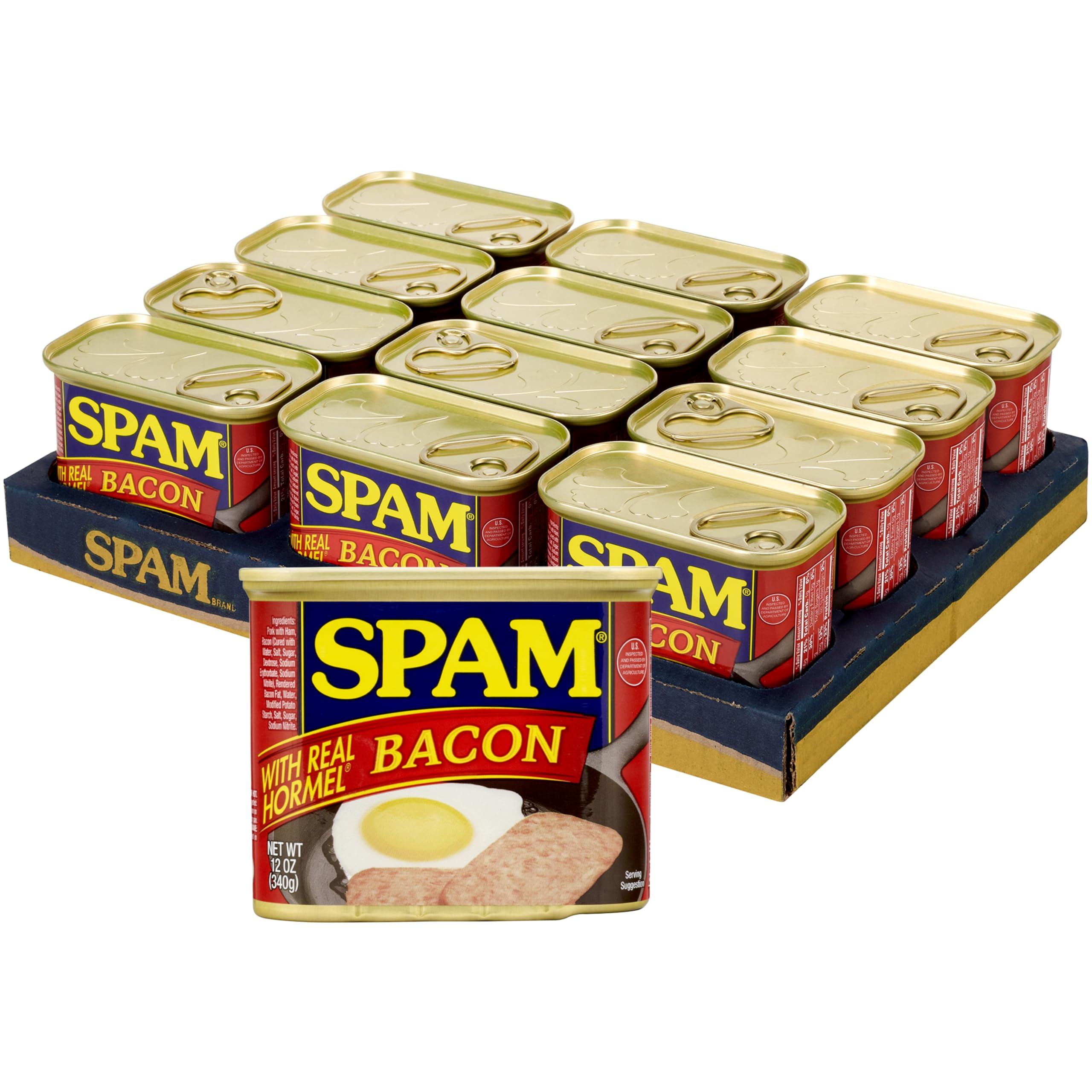 SPAM SPAM with Real HORMEL Bacon, 7 g protein, 12 oz (Pack of 12)