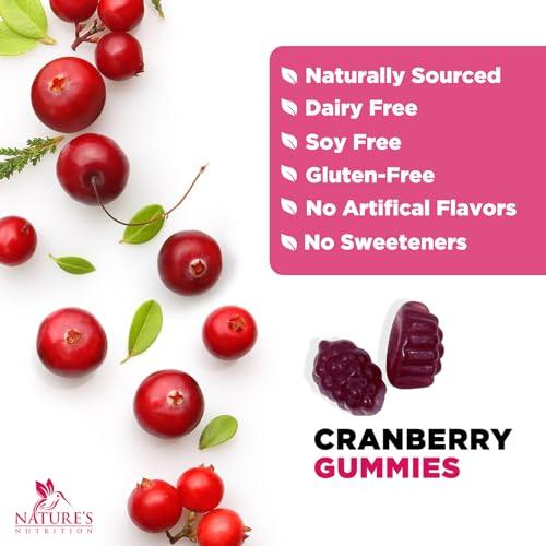 Nature's Nutrition Cranberry Gummies - Urinary Tract Health Gummy + Vitamin C - 25,000mg - Triple Strength Cranberry Concentrate Extract Supplement Pills, Ultimate Potency, Non-GMO, Gluten Free - 120 Gummies