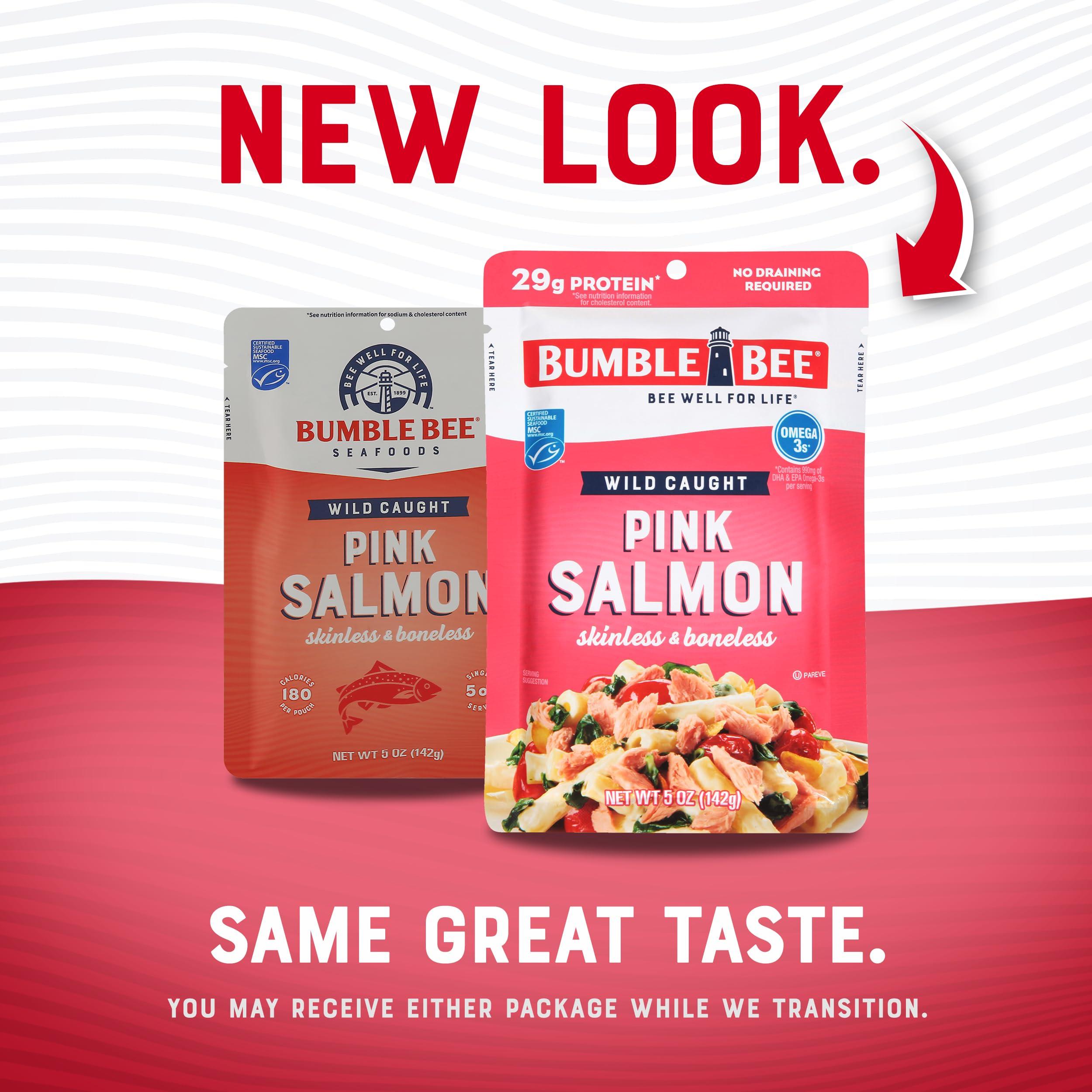 Bumble Bee Bumble Bee Skinless & Boneless Pink Salmon, 5 oz Pouch - Premium Wild Caught Salmon for Snacks, Sandwiches & Recipes - 29g Protein per Serving - Gluten Free, Kosher, MSC Certified
