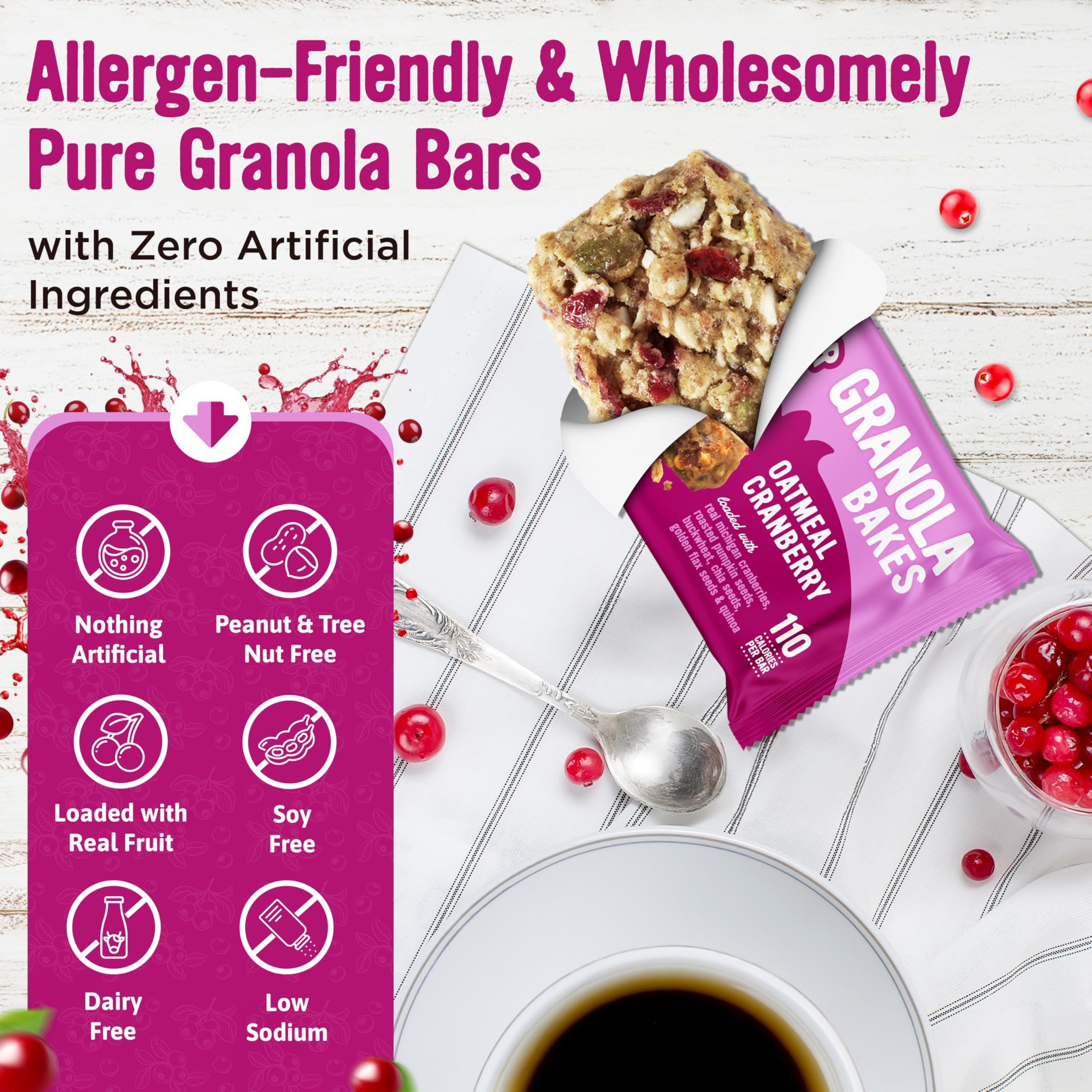 COOPER STREET Cooper Street Granola Bakes - Chewy Breakfast Granola Bars with Chia, Flax, Buckwheat and Oats - Oatmeal Cranberry Individually Wrapped Nut & Dairy Free On-The-Go or School Snacks - 12 Bars, 1oz each