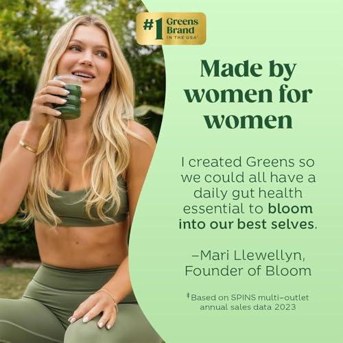 Bloom Nutrition Bloom Nutrition Superfood Greens Powder Stick Packs, Digestive Enzymes with Probiotics and Prebiotics, Gut Health, Bloating Relief for Women, Chlorella, Green Juice Mix, 18 SVG, Tropical Variety