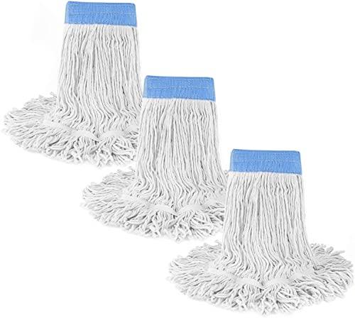 Tidy Monster Loop End Commercial String Mop Head, String Cotton mop Heads, 6 Inch Headband, Mop Head Replacement for Home, Highly Absorbent,Industrial and Commercial Use (3-White)