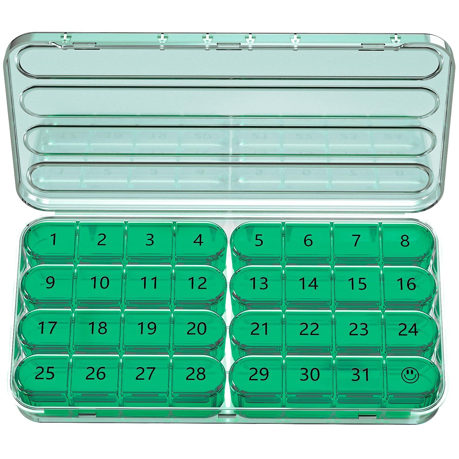 Zoksi Zoksi Monthly Pill Organizer 1 Time a Day, 30 Day Pill Box Organizer Once a Day, One Month Large Pill Case for Travel, 31 Day Daily Medcine Container for Vitamins, Supplement & Medication (Olive)