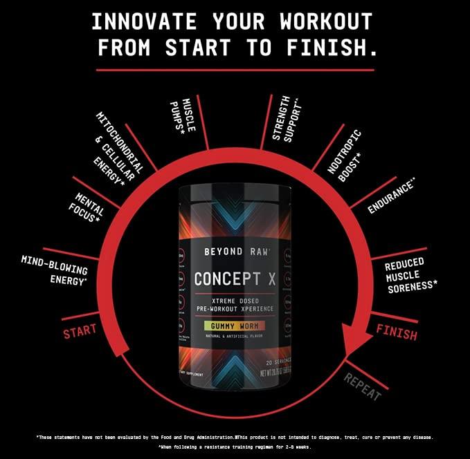 BEYOND RAW BEYOND RAW Concept X | Clinically Dosed Pre-Workout Powder | Contains Caffeine, L-Citrulline, Creatine, and Beta-Alanine | Sweet & Tart | 20 Servings