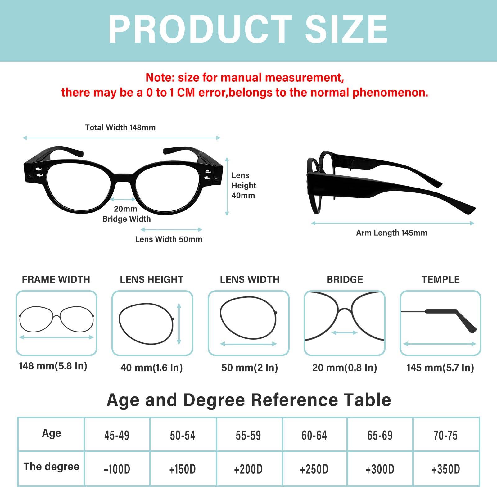 DuanMei Reading Glasses with Lights Bright LED Readers Magnifying Glasses with Lights Reading Glasses with LED Light Blue Light Blocking Glasses Lighted Magnifier Nighttime Reader Lighted Eye Glasses(+250)