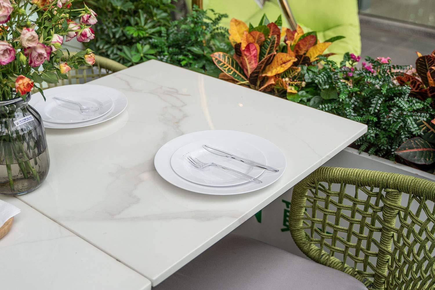 POSATE POSATE 60PCS White Disposable Plastic Plates, Heavy Duty Plates for Wedding/Party, 30PCS Dinner Plates 10.25 and 30PCS Dessert/Salad Plates 7.5, White Plates for Party Event