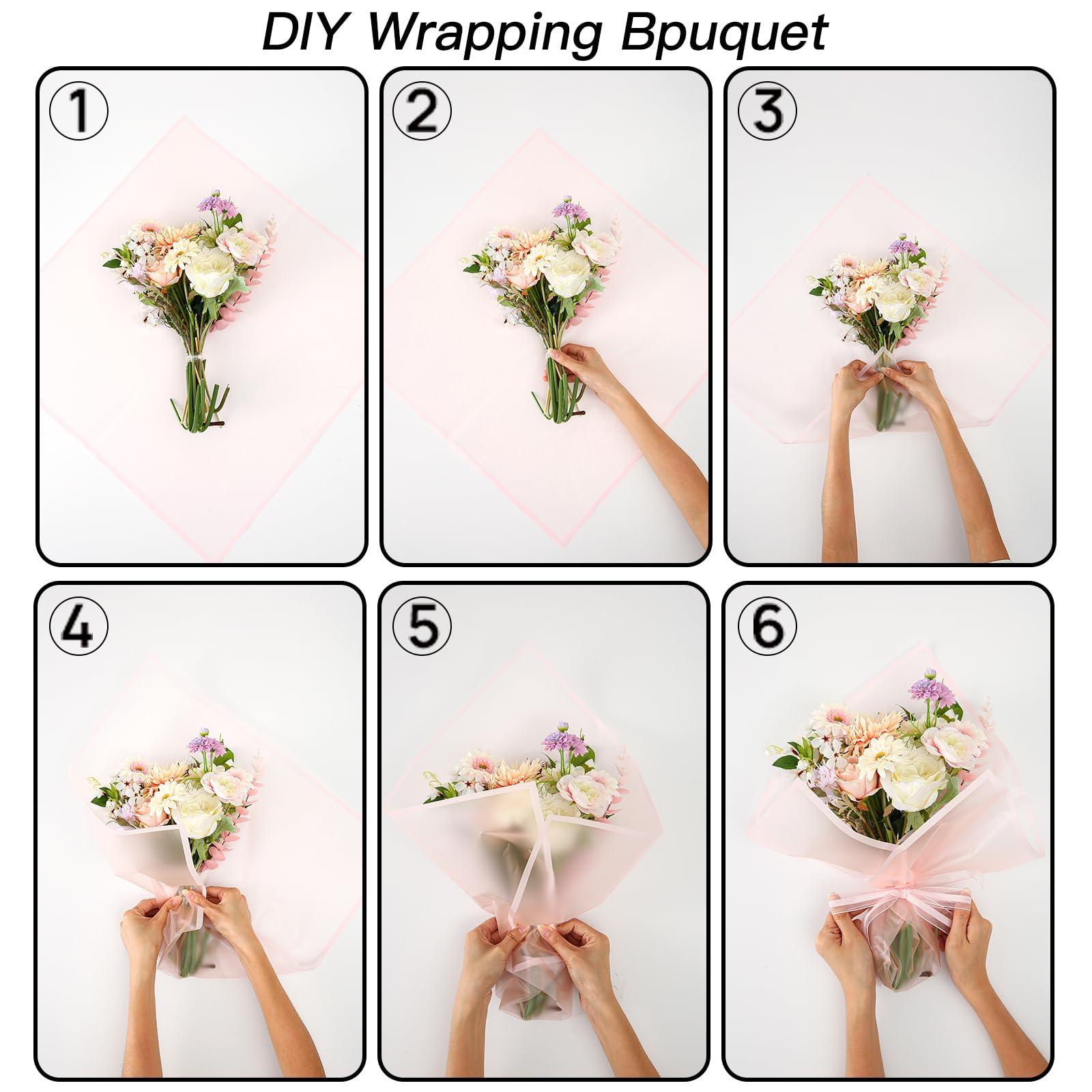 Beautyfloral Beautyfloral flower wrapping paper, bouquet wrapping paper, Korean wrapping paper, border Flower Wrapping Paper,with ribbon 22.8 * 22.8in (Beauty-1-pink)