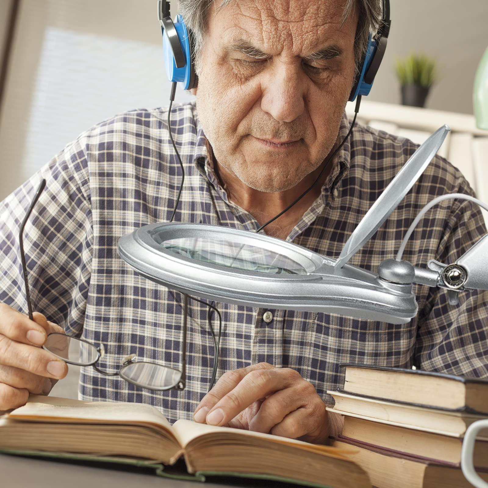 bemelux Bemelux LED Magnifying Lamp with Clamp, 5 Inch Magnifier Glass Lens, Metal Swing Arm Dimming 1200 Lumens Lighted Magnifying Desk Lamp for Crafts, Bright 60PCS LEDs - 2.25X Magnification(Silver)