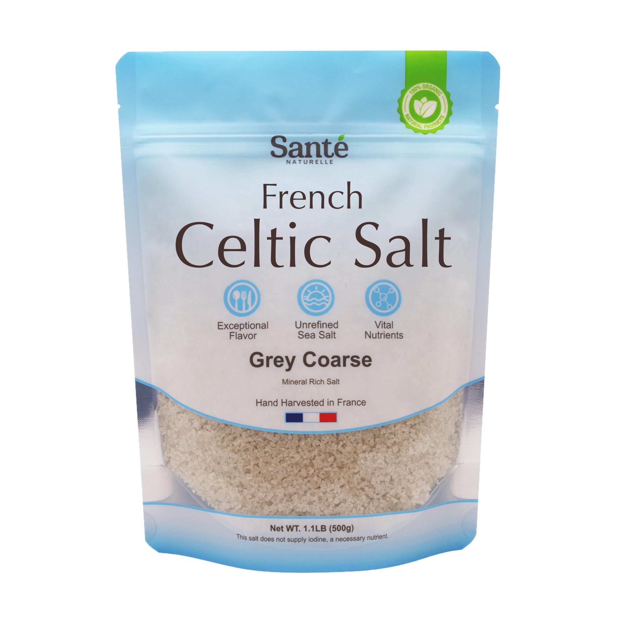 Sante Naturelle Sante Grey Coarse Sea Salt From the Celtic Sea - 1.1lb (18oz) Unrefined French Sea Salt Organic, Rich in 82+ Minerals Salt, 100% Natural & Hand Harvested