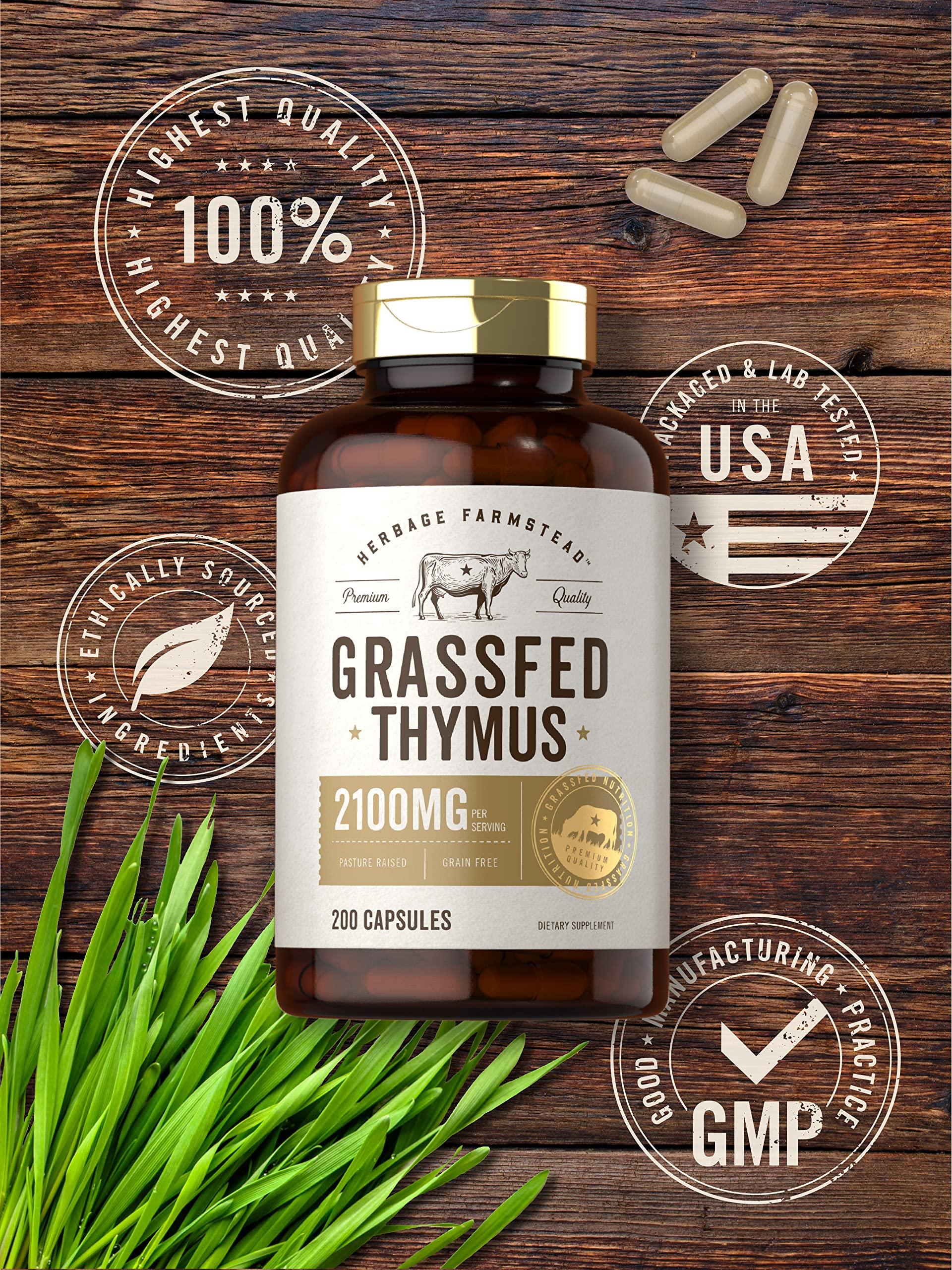 Carlyle Carlyle Grass Fed Beef Thymus Supplement | 4200mg | 200 Capsules | Pasture Raised, Non-GMO, Gluten Free | by Herbage Farmstead
