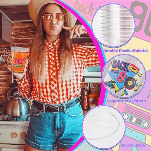 Datyiiha 150 Pack 80's Party Plastic Cups 12 oz Back to 80s Disposable Drinkware Cups for Retro Music Party Decorations Throwback Dance Birthday Party Supplies
