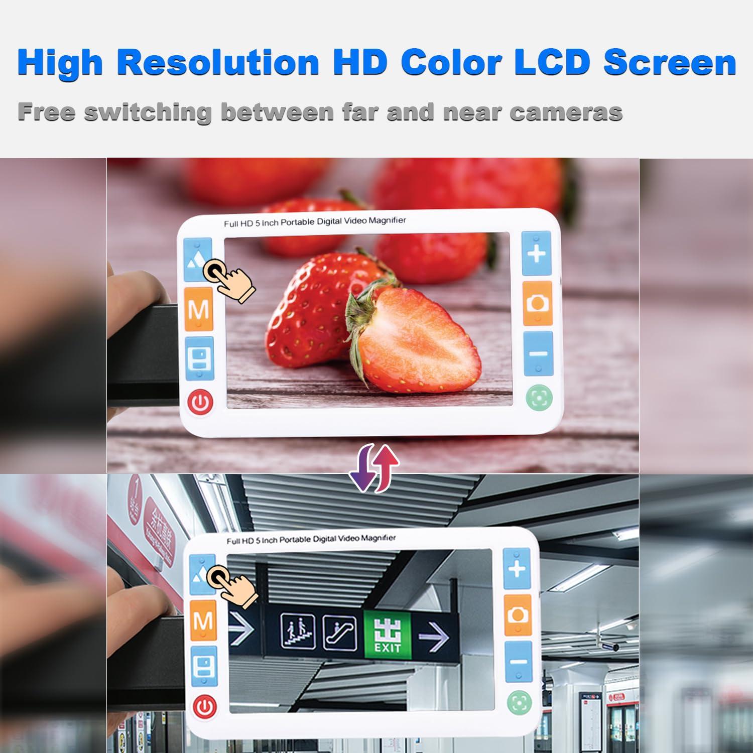 RayHong Portable Digital Video Magnifier Electronic Reading Aid 5.0 Inch with Foldable Handle for The Visually Impaired Macular Degeneration Low Vision, 2X-32X Times Zoom 26 Color Modes