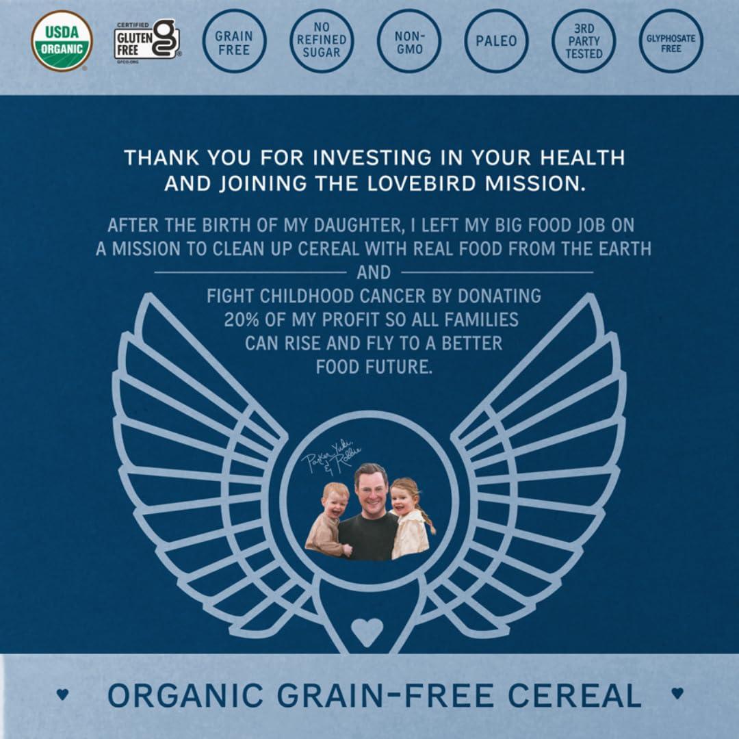 Lovebird Lovebird Gluten & Grain Free Cereal Variety 6 Pack - Organic AIP Food, Paleo Dairy Free, No Refined Sugar Breakfast Cereals | Healthy Snacks for Kids, Adults - Cacao, Honey, Cinnamon, Unsweetened